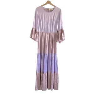 Soler Pia Gathered Tier Maxi Dress Women’s Size Medium 100% Silk Pink Purple